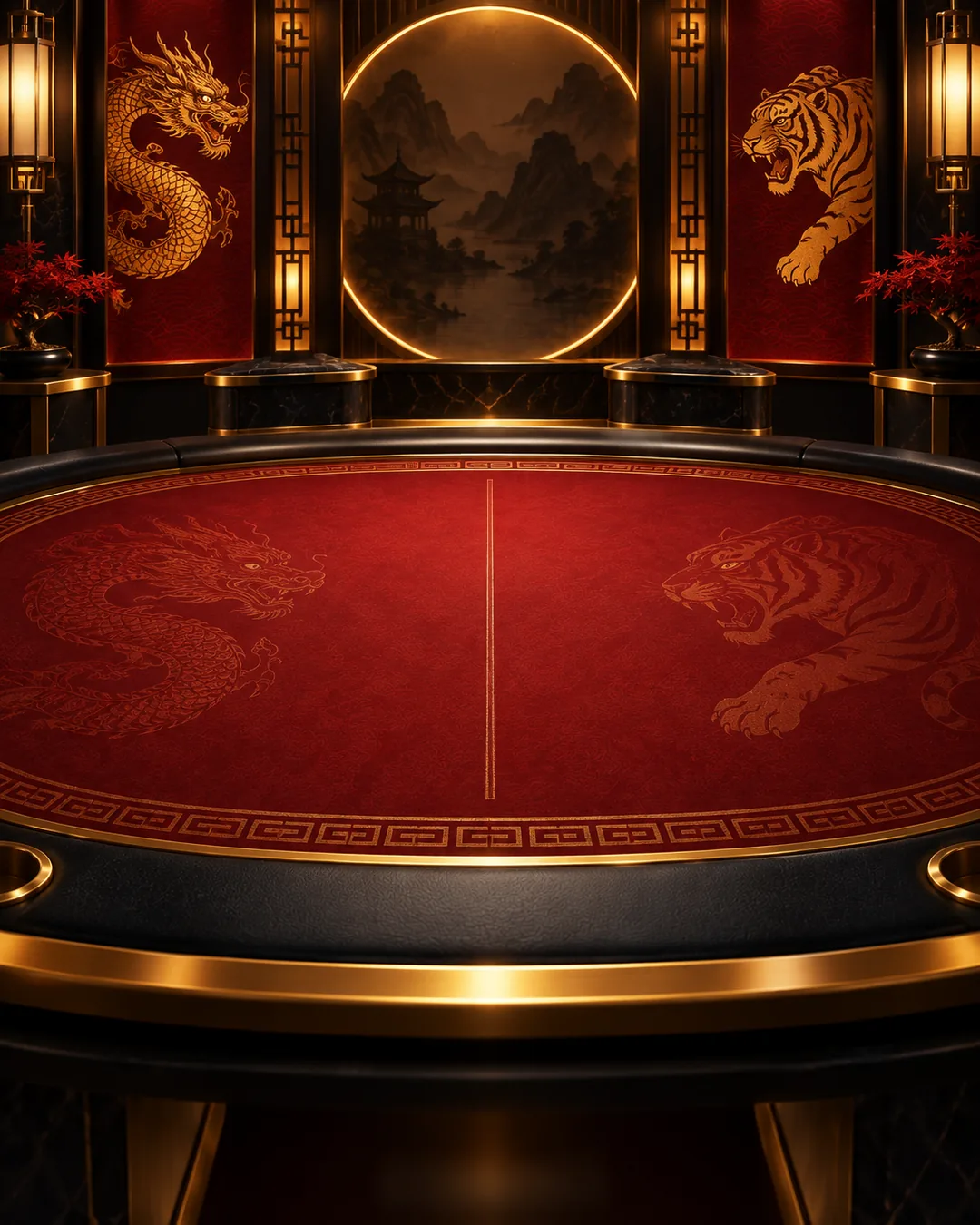 Dragon Tiger card table with dragon and tiger betting positions