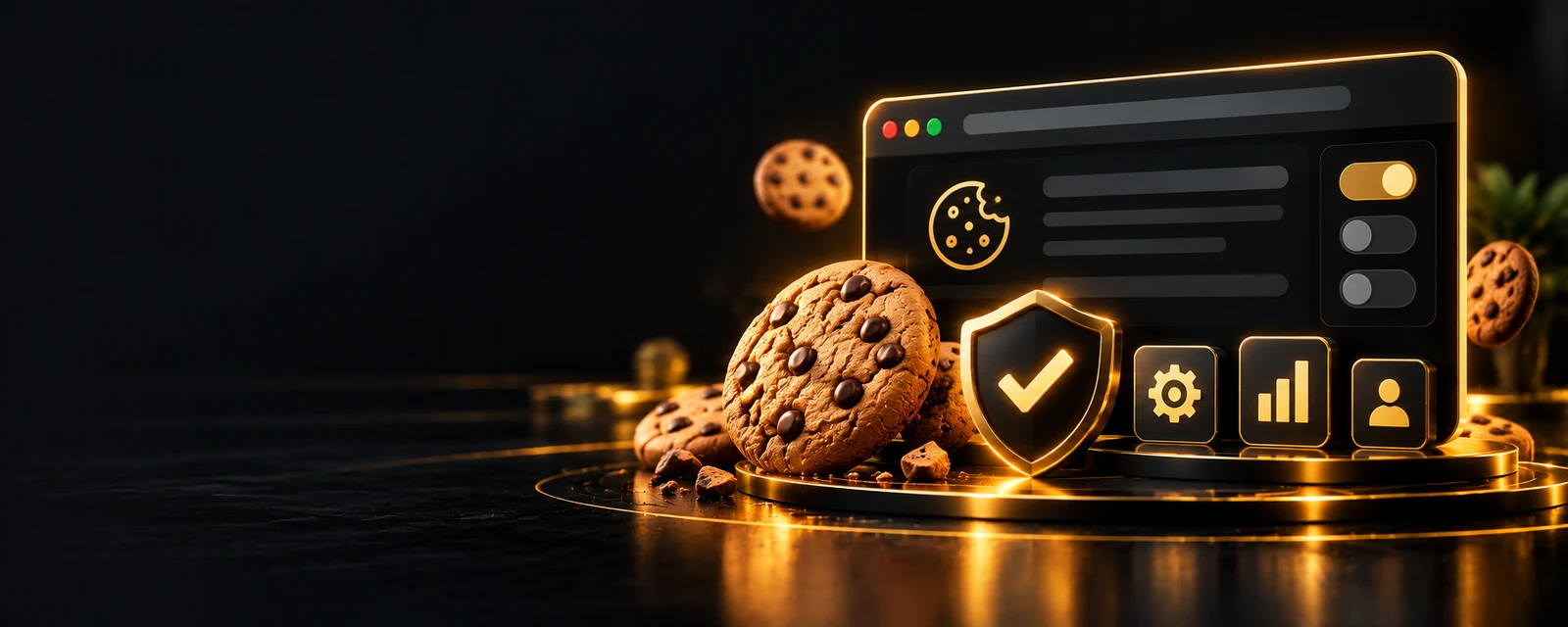 Cookie policy banner with browser cookie icons