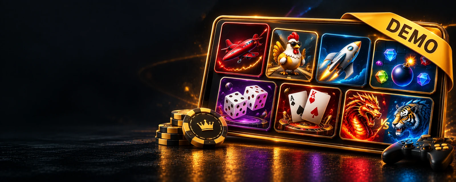 Demo mode banner showing all seven Crash Arcade games