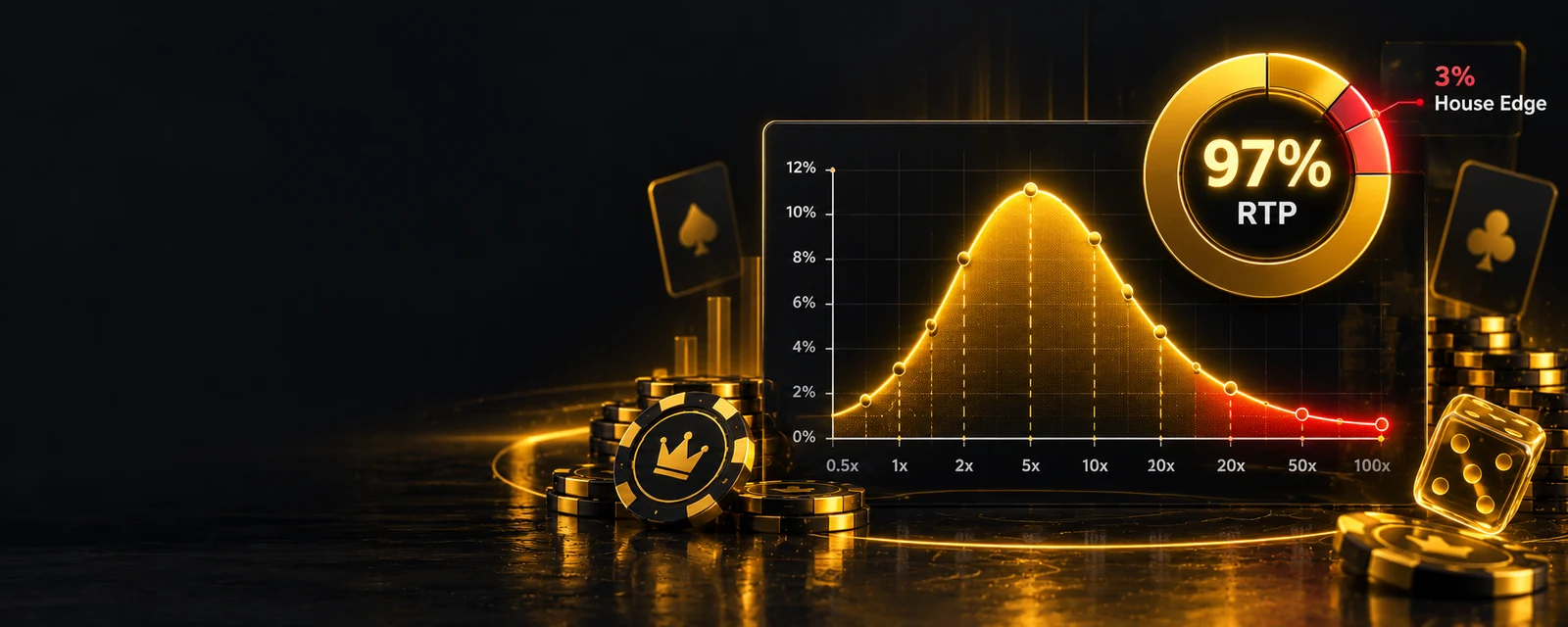 RTP and game odds banner with a payout chart and house edge